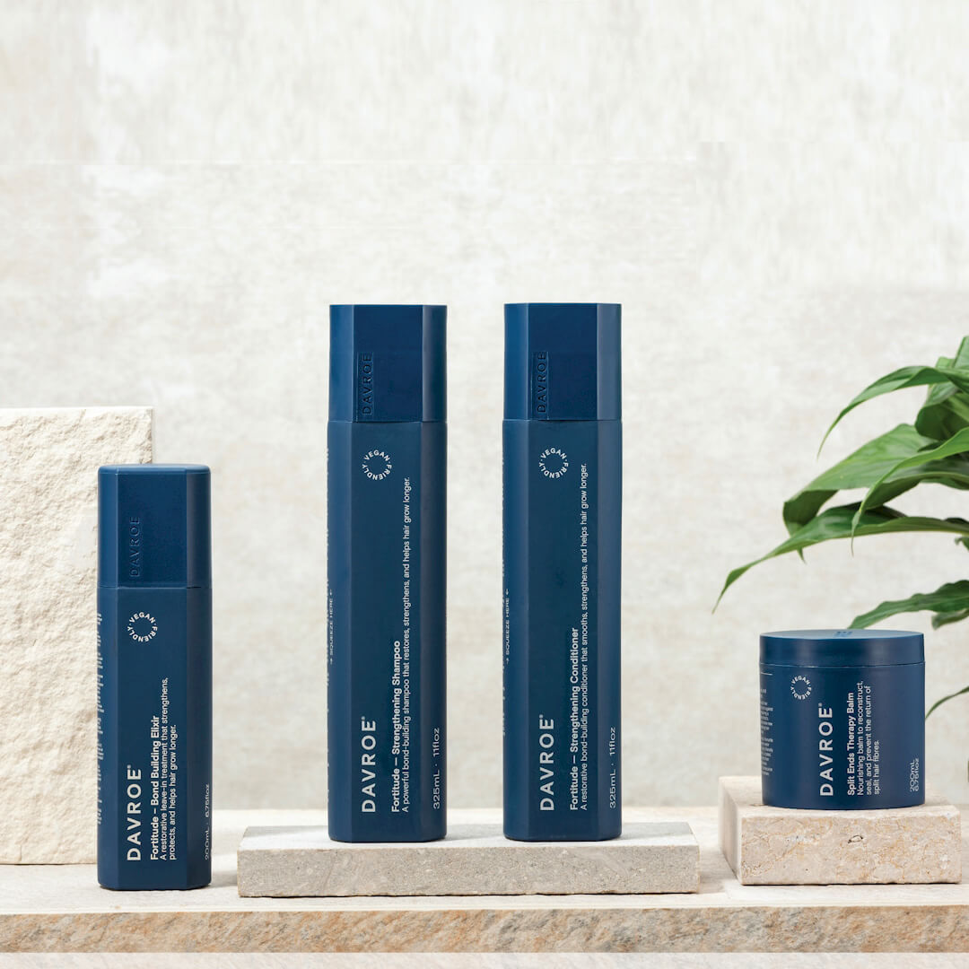 DAVROE FORTITUDE RANGE Mend. Repair, Strengthen Davroe’s Fortitude Range has been expertly formulated to create stronger, healthier hair, through a selection of concentrated products, that work hard to restore the hair’s internal keratin structure, build new bonds, and restore, from deep within the hair fibre.